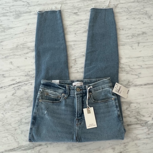 GOOD AMERICAN Good Legs Ripped Raw Hem High Rise Skinny Jeans Size 2 / 26 - Picture 9 of 15